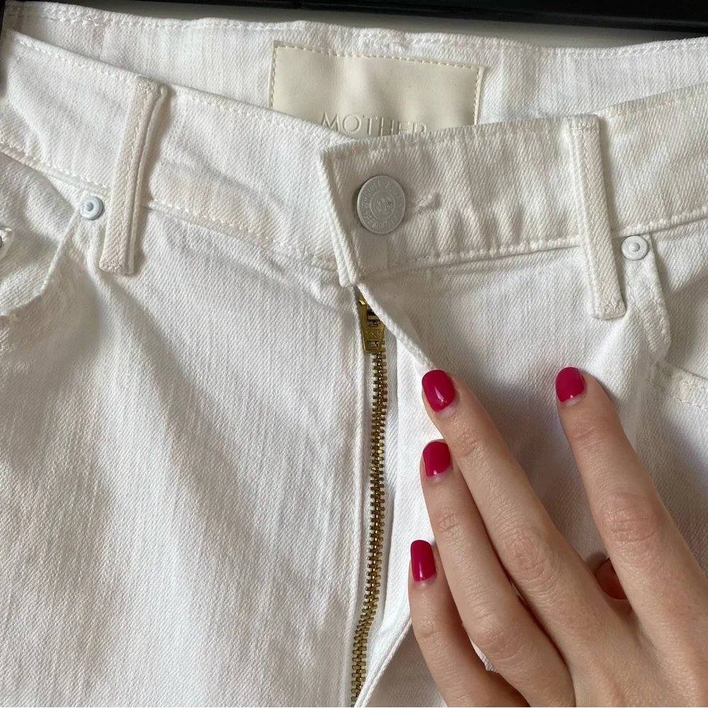 MOTHER White Denim Long Jean Shorts